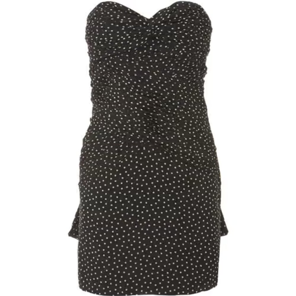 100% Silk Kate Moss x Topshop Black Strapless Polka Dot Cocktail Dress, 6, EUC